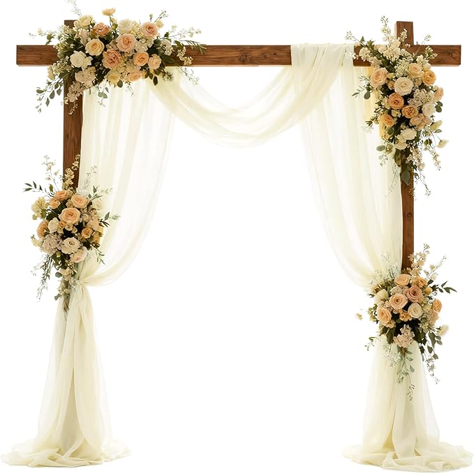 Wedding Arch Draping Fabric 29" x 18 FT Light Yellow Sheer Chiffon Outdoor Curtain Drapes for Wedding Birthday Party Ceremony Decor(2 Panels, Light Yellow)