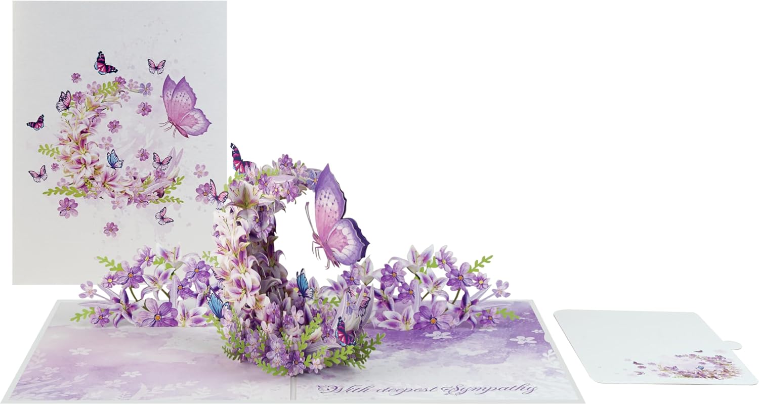 Moon Butterflies Pop Up Sympathy Cards with Envelopes, Sorry for Your Loss Card, Religious Pop Up Sympathy for Loss of Loved one, Mother, Father, Husband (PQ Moon Butterflies)