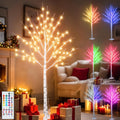 pooqla 5 ft rgb lighted birch tree, 35, main product view