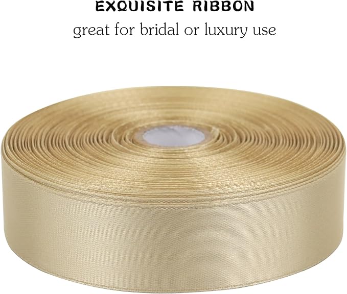 Champagne Solid Satin Ribbon 1 Inch 50 Yards Solid Polyester Fabric Ribbon for Gift Wrapping Wedding Christmas Baby Shower Birthday Party Decoration Handmade Immortal Flower Craft