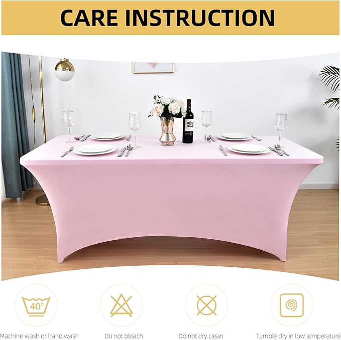 2-Pack 8ft Spandex Table Covers for Rectangle Folding Tables - Washable Elastic Tablecloth - Ultimate Fitted Table Protector for Birthday Parties, Trade Shows, Banquet