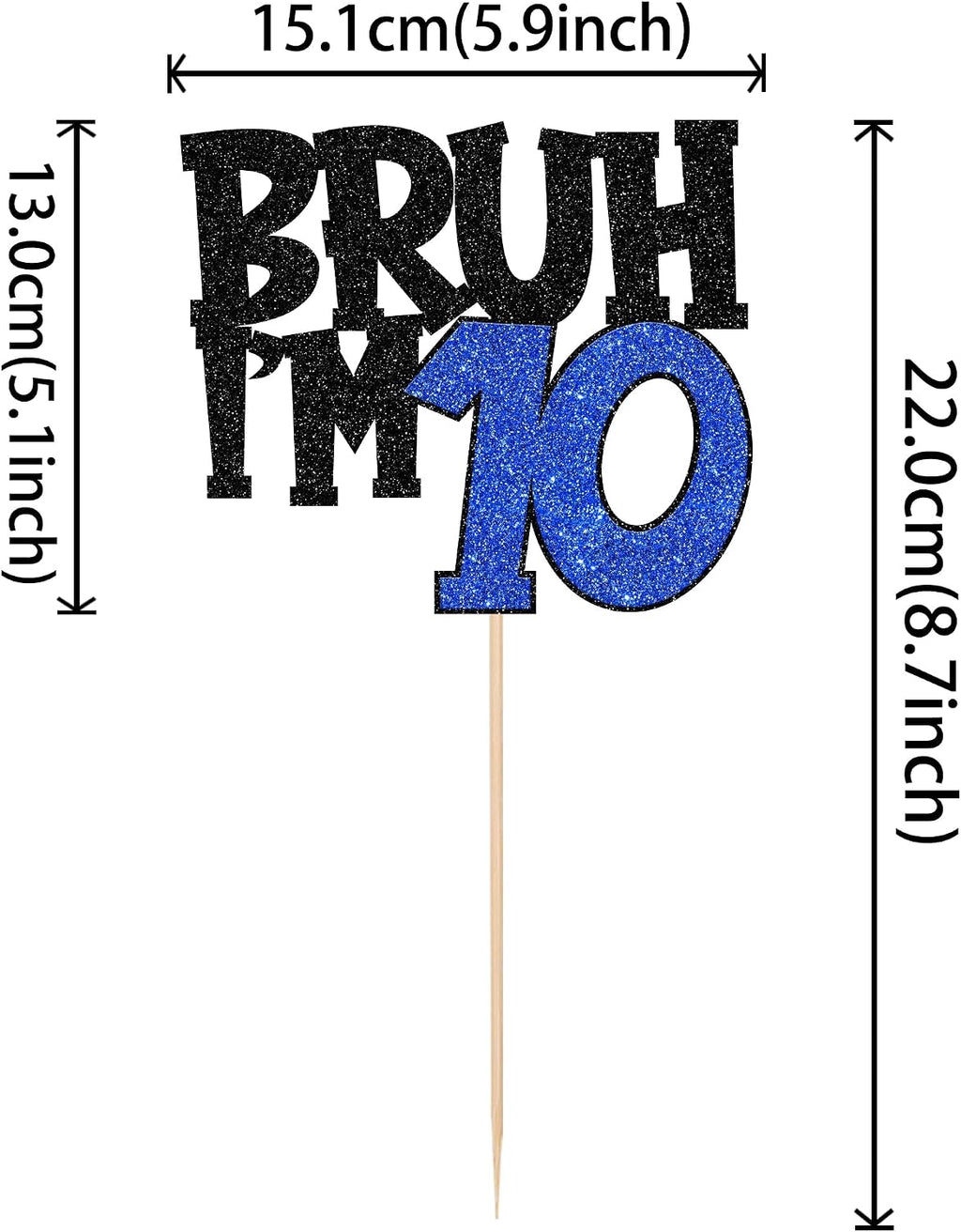 1 PCS Bruh I'm 10 Cake Topper Glitter Happy 10th Birthday Cake Pick Bro I'm 10 Cake Decoration It's My 10th Birthday Decorations for Cheers to 10 Years Old Birthday Anniversary Party Supplies Blue