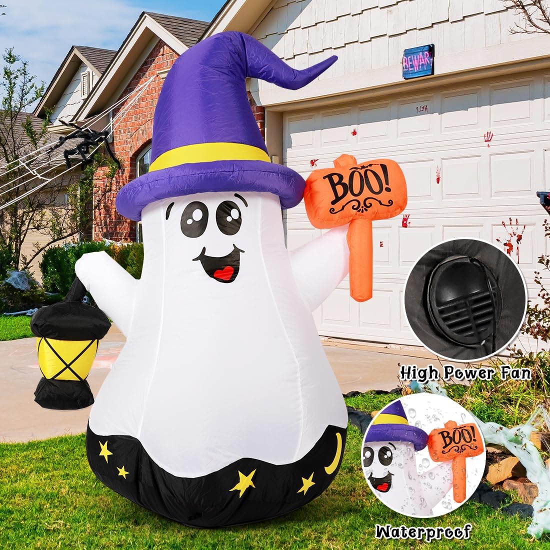 GOOSH 5 FT Halloween Inflatables Ghost Outdoor Decorations Blow Up Yard Cute ...