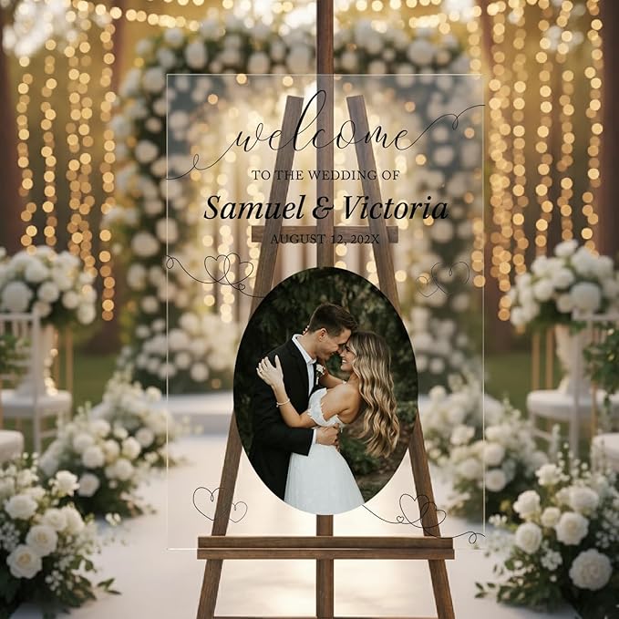 Personalized Wedding Photo Acrylic Welcome Sign – Custom Picture Board with Bride & Groom Names, Elegant Acrylic Wedding Reception Entrance or Ceremony Decoration, Indoor & Outdoor Keepsake Gift #9