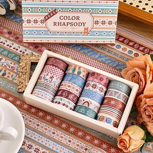 20 Rolls Bohemia Theme Washi Tape Set,Writable Decorative Tapes for Scrapbooking, Bible Journaling, Bullet Journaling, 0.6"x79" per Roll
