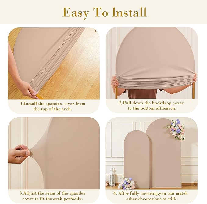 Nude Arch Backdrop Cover for Wedding, 7.2FT 6FT Set of 2 Stretchy Spandex Fitted Arch Stand Cover for Baby Shower, Birthday Party Decor, Chiara Backdrop Cover with Double-Sided Design