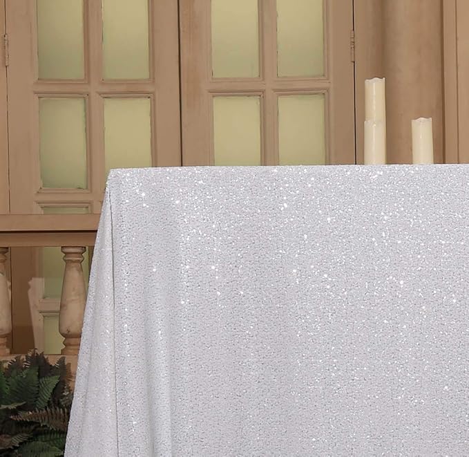 SquarePie Sequin Tablecloth 60 x 102 Inch White Sparkly Table Linen for Wedding Party
