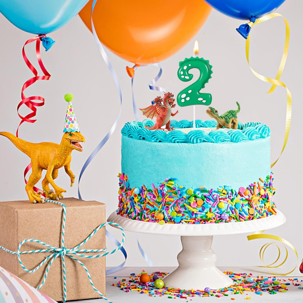 Birthday Number Candles, 2.8 Inch Dinosaur Candle Birthday Cake Candles Dinosaur Birthday Candle for Cake Dinosaur Candle Theme Party Decoration(Number 2)