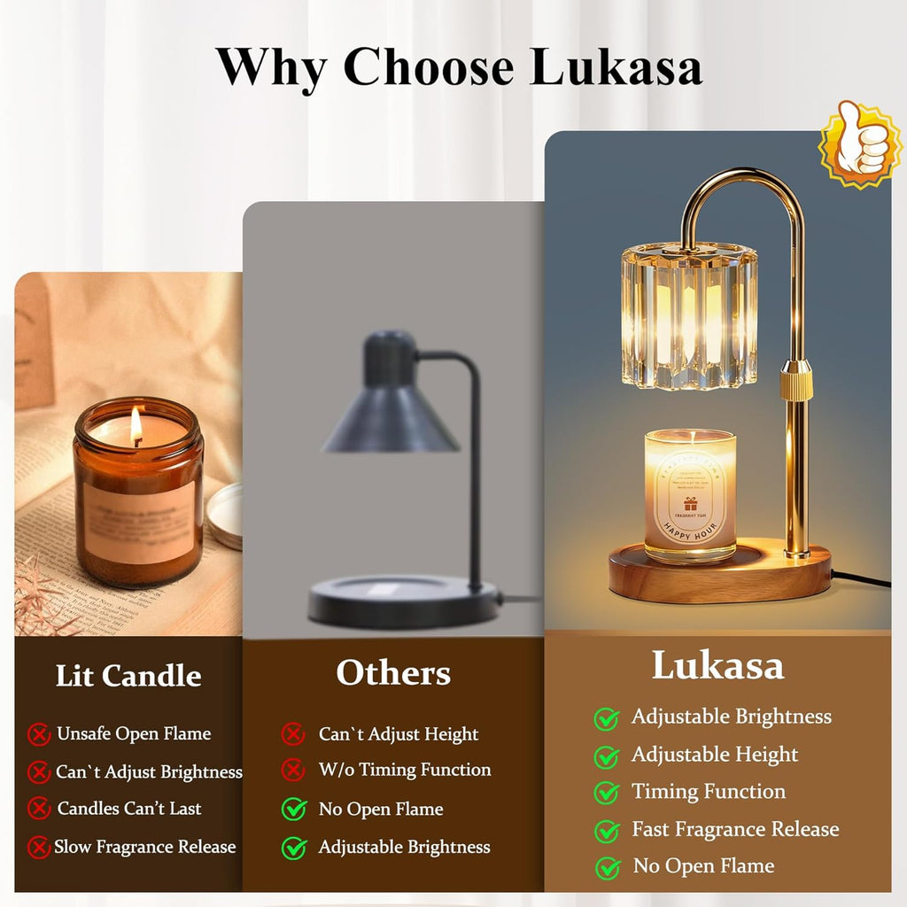 Lukasa Candle Warmer Lamp, with Timer Dimmer Adjustable Height, Home Decor, Room Decor, Wax Melt Warmer for Candles, Gifts for Mom, Gifts for Mother's Day, Birthday Gifts for Women
