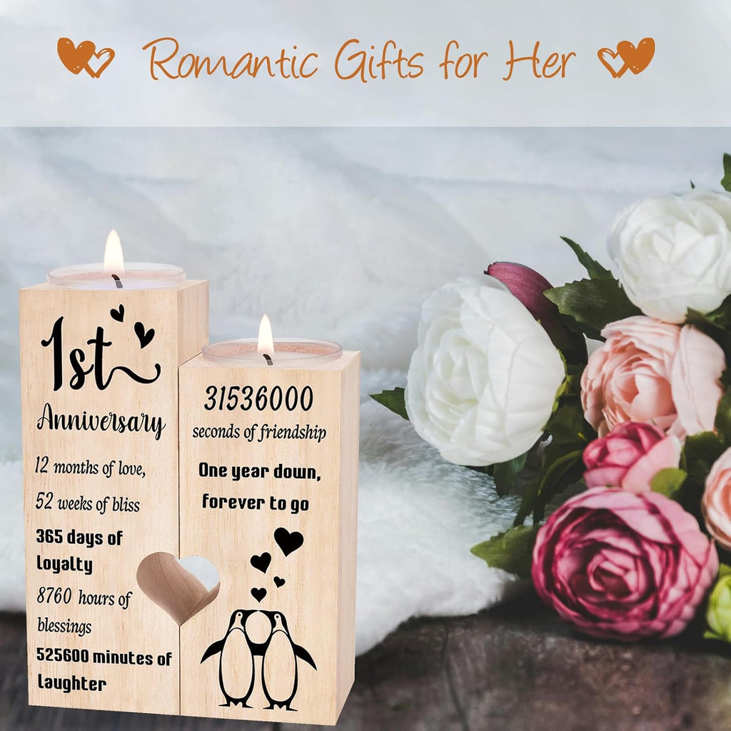 1 Year Anniversary Wedding Gifts for Boyfriend Girlfriend, One Year 1st Anniversary Romantic Gifts for Him Her, Heart Shaped Candlestick for Couple Husband Wife