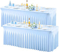 Wish Care 2 Pack Baby Blue Spandex Table Clothes for 8 Foot Rectangle Tables, 8FT Wrinkle Free Fitted Tablecloths Ruffles Design Table Cover for Party, Banquet, Wedding and Events