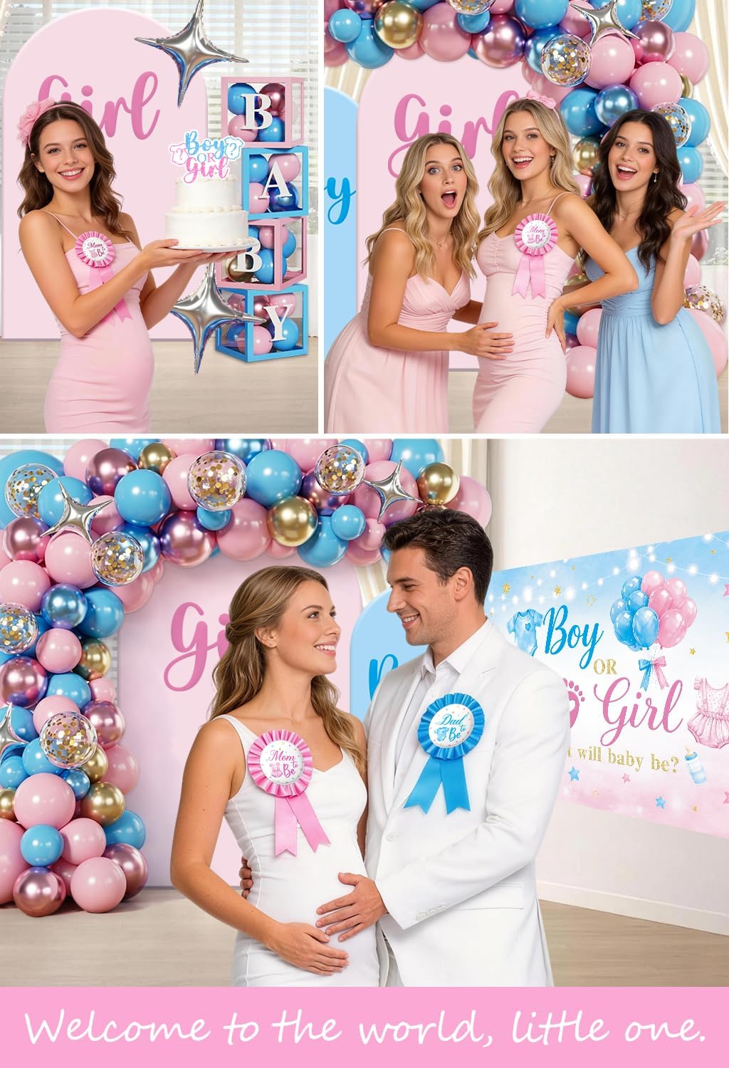 gender reveal decorations, all-in-one decor set for 25 on a desk or shelf