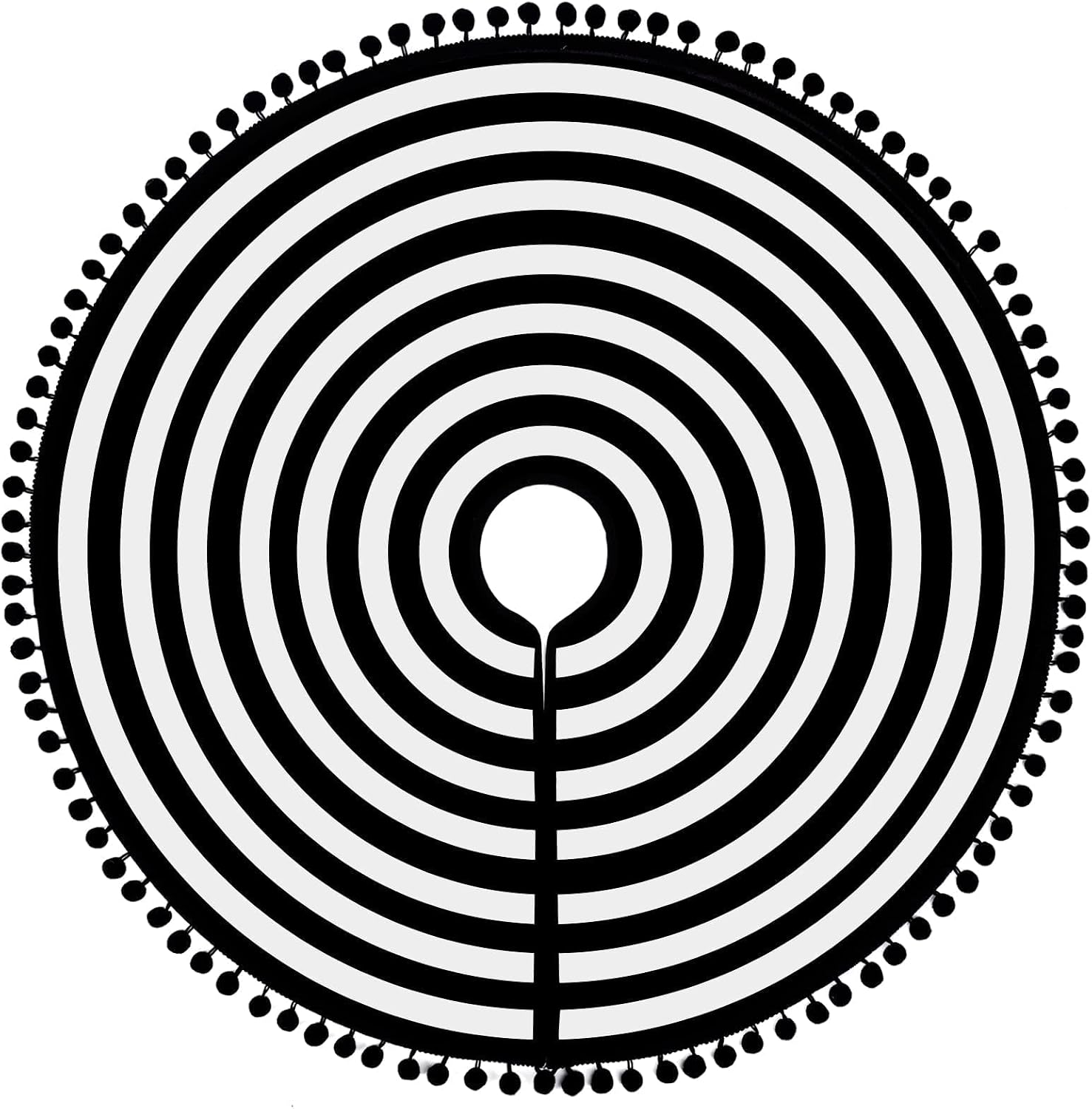 MACTING Christmas Black and White Tree Skirt, 30 Inch Annual Rings Tree Mat with Pom Poms for Xmas Tree Halloween Indoor Home Holiday Party Christmas Decorations
