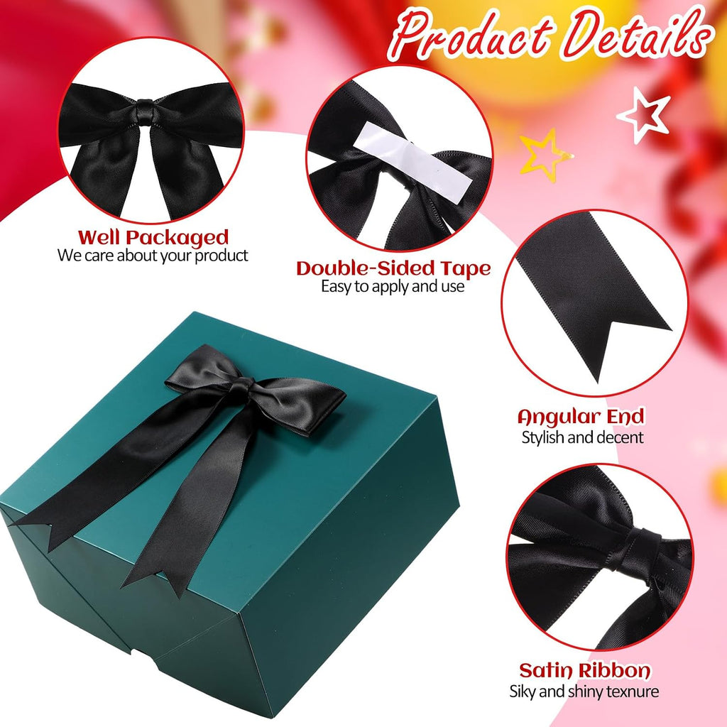 Riceshoot 24 Pcs Black Satin Ribbon Bows 5x7'' Self Adhesive Stick on 1.57 Inch Wide Premade Satin Bows with Double Sided Tape for Gift Wrapping Balloons Crafts Wedding Birthday