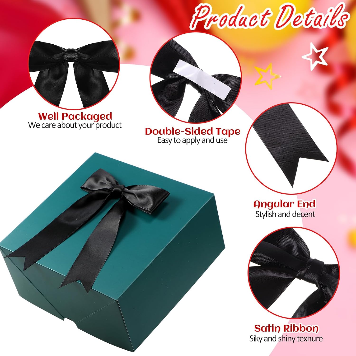Riceshoot 24 Pcs Black Satin Ribbon Bows 5x7'' Self Adhesive Stick on 1.57 Inch Wide Premade Satin Bows with Double Sided Tape for Gift Wrapping Balloons Crafts Wedding Birthday