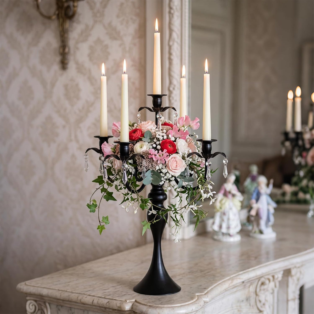 20''Tall Black Crystal Pendant Taper Candle Holders/Stylish Candle St...