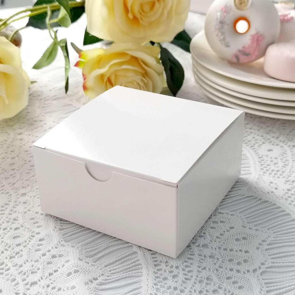 Efavormart 100 Pack 4"x4"x2" White Cake Favor Boxes, Versatile Sturdy Cardstock Candy Treat Gift Boxes for DIY Wedding and Event Decor