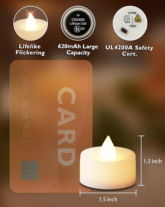 Homemory 24pcs Flameless LED Tea Lights with Remote & Timer, 400+Hours Realistic Flickering Battery Candles for Seasonal, Tabletop, and Centerpieces Decor
