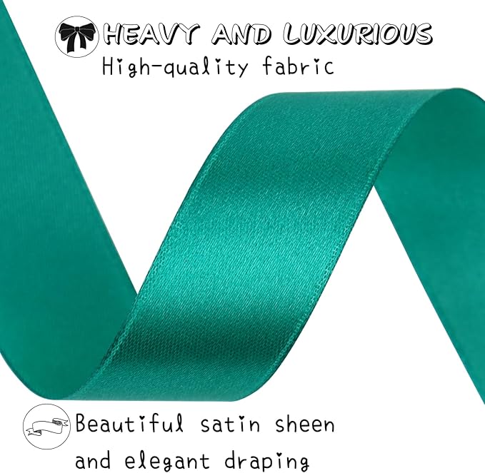 Teal Solid Satin Ribbon 1 Inch 50 Yards Solid Polyester Fabric Ribbon for Gift Wrapping Wedding Christmas Baby Shower Birthday Party Decoration Handmade Immortal Flower Craft