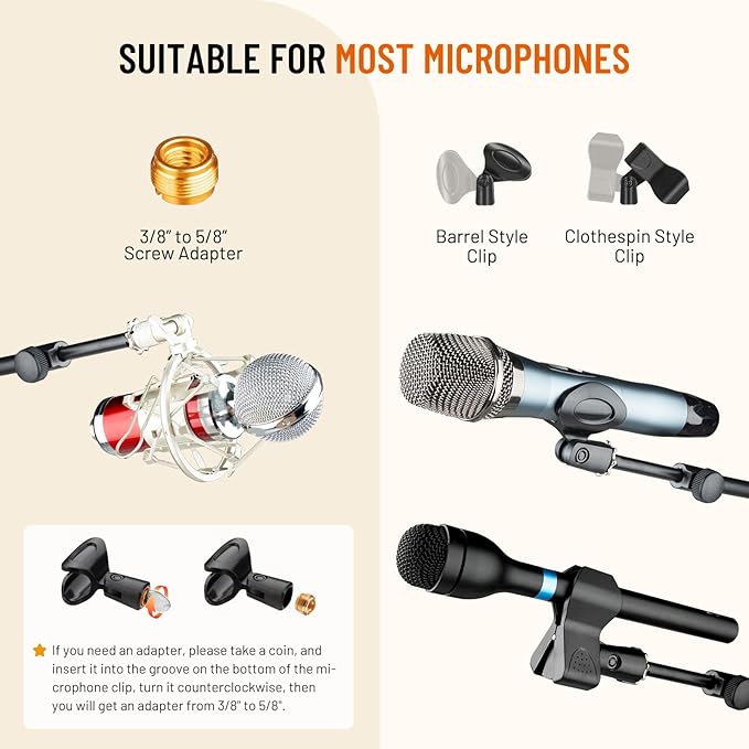 CAHAYA Tripod Microphone Stand: Boom Arm One-Button Release Floor Mic Stand Portable with Carrying Bag and 2 Mic Clips for Singing Performance Wedding Stage Meeting Live CY0362
