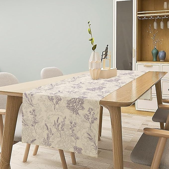 Purple Lavender Table Runner Vintage Watercolor Modern Kitchen Restaurant Decoration Suitable for Indoor and Outdoor Wedding Party Banquet Table Runner 13x90 Inch