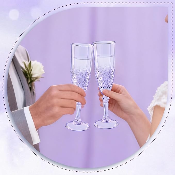 Plastic Champagne Flutes, 48PCS Purple Wine Glasses Goblets Cups Reusable Flute, for Weddings Bachelor Parties Toasting and Events(48, Purple)