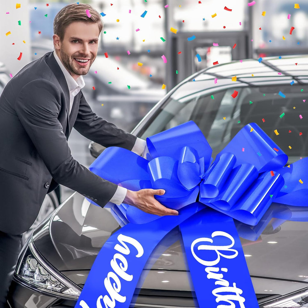 30 Inch Car Bow, Giant Pull Ribbon Bow for Car Gifts, Large Present Decoration for Birthday Surprises, Holidays, Graduation, Sedan and SUV Displays(Blue)