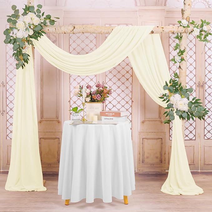 Wedding Arch Draping Fabric, 4 Panels 28" x20ft Ivory Wedding Arch Drapes, Sheer Chiffon Curtain Arbor Drapery Ceiling Drapes Sheer Backdrop Curtains for Wedding Ceremony Party Ceiling Decor