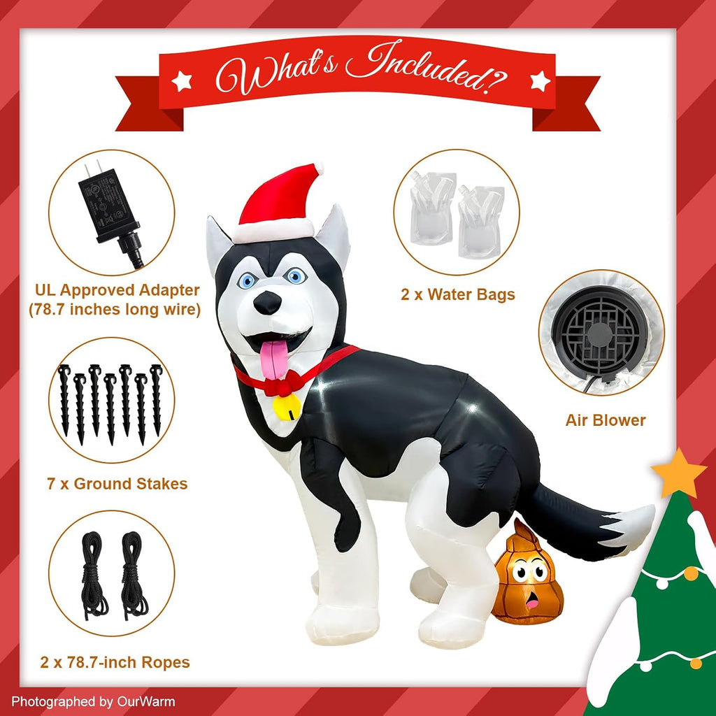 ourwarm 5ft funny christmas inflatables husky outdoor christmas, side view