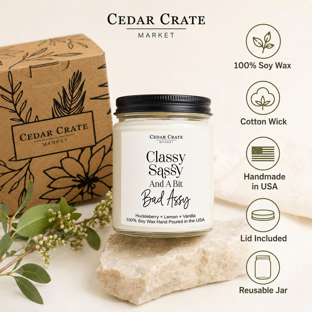 CEDAR CRATE MARKET - Funny Candles for Women Adult Humor - Classy Sassy - Best Friend Birthday Gift for Who Have Everything, Retirement, Woman Coworker, Girlfriend, 100% Soy Wax, Handmade in USA