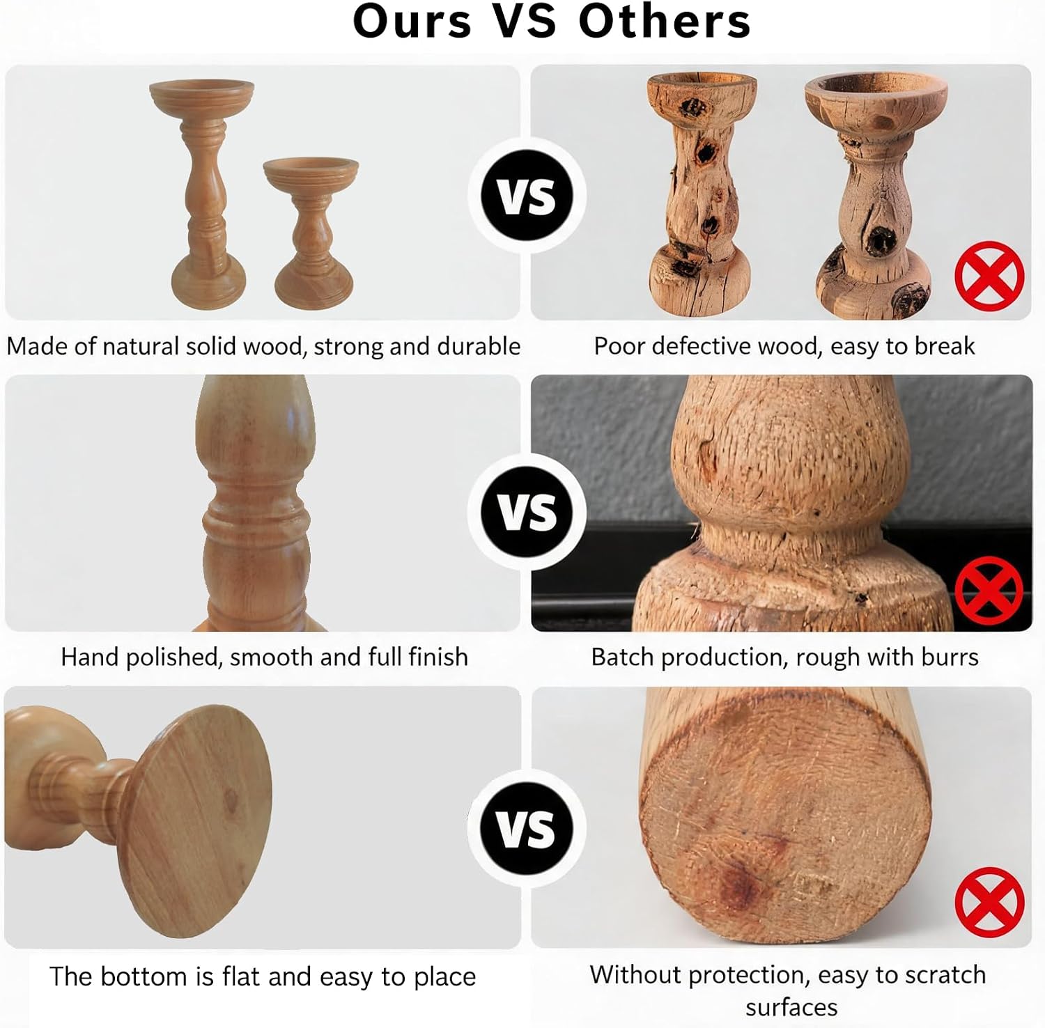 Farmhouse Wood Candle Holders for Pillar Candles Set of 2, Rustic Wooden Candlestick Holders Tall Candle Stand Decor, Solid Wood Table Centerpiece for Living Room Mantel, Brown