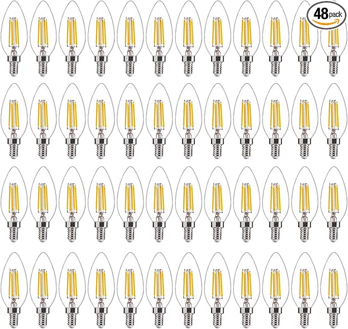 FLSNT 60W Equivalent LED Chandelier Light Bulbs, Dimmable LED B11 E12 Candelabra Base Bulbs, 3500K Natural White, 550LM, 48 Pack UL,CA65 Listed.