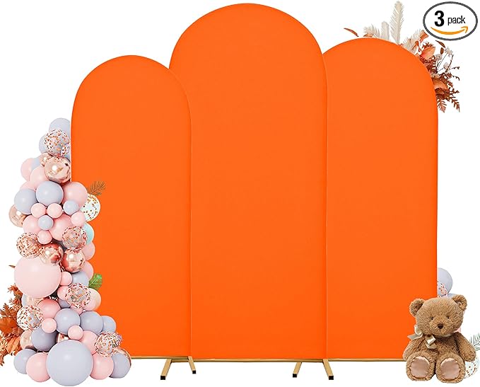 Wedding Arch Covers Arch Backdrop Cover Arch Stand Covers 7.2FT 6.6FT 6FT Set of 3 Arch Cover Spandex Fabric Stretchy Backdrop for Wedding Birthday Party Decoration Baby Shower (Candy Orange)