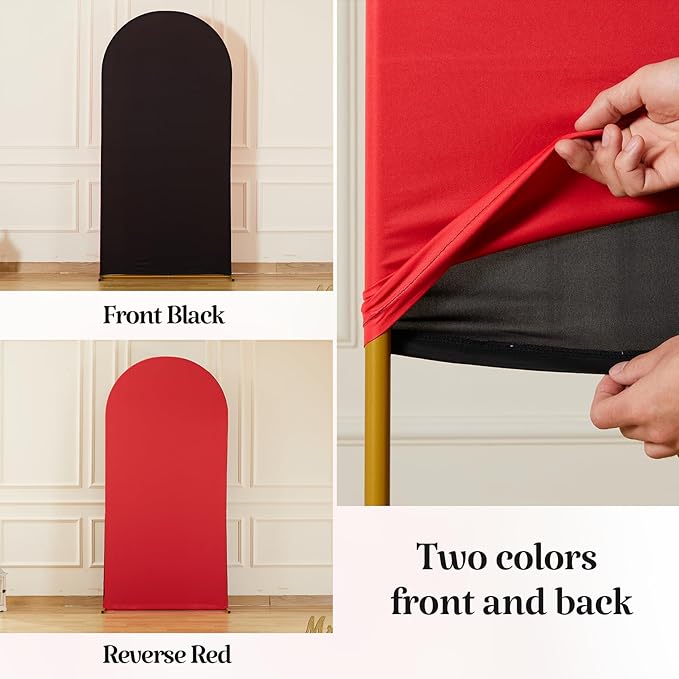 Red Black Arch Backdrop Cover for Wedding, Set of 2 Stretchy Spandex Fitted Arch Stand Cover for Baby Shower, Birthday Party Decor, Chiara Backdrop Cover with Double-Sided Design(7.2FT 6FT)