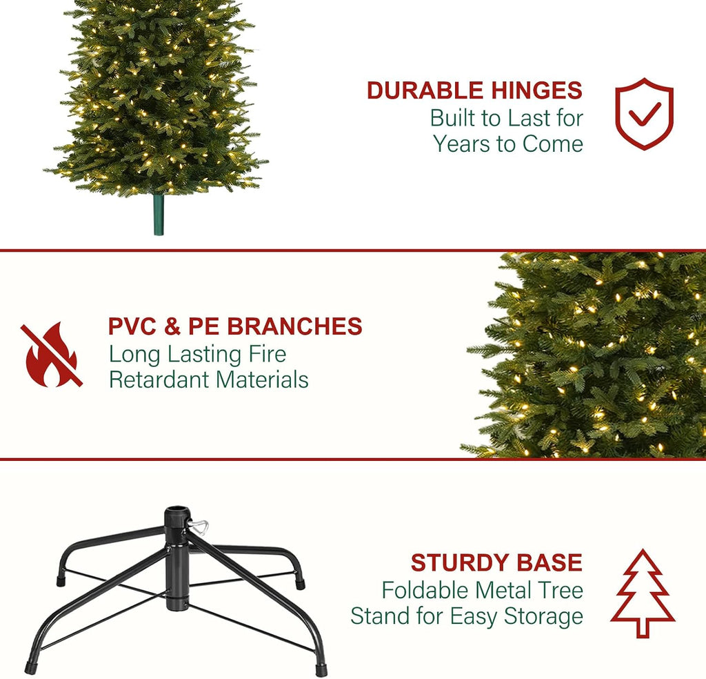 hykolity 7.5 ft prelit pencil christmas tree with, close-up detail