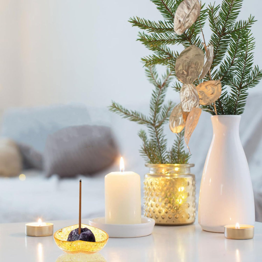 SHINEOFI Heart Shaped Resin Candle Holder Natural Crystal Accent, Handpolished Sturdy Candle Cup for Office and Home Decor, Unique Romantic Decorative Bowl for Living Room and Bedroom