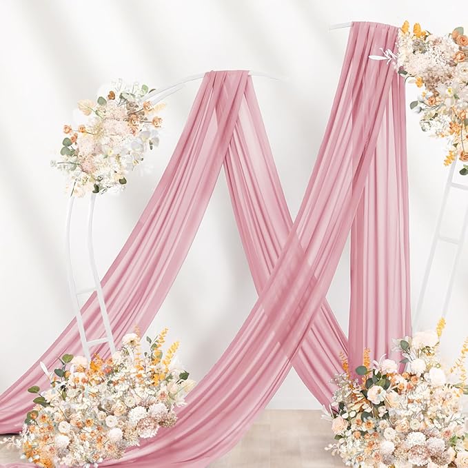 Dusty Rose Wedding Arch Draping Fabric 2 Panels 29" x 20 FT Wedding Drapes for Backdrop Sheer Curtains Drapes for Romantic Bridal Baby Shower Ceremony Birthday Party Fall Outdoor Events