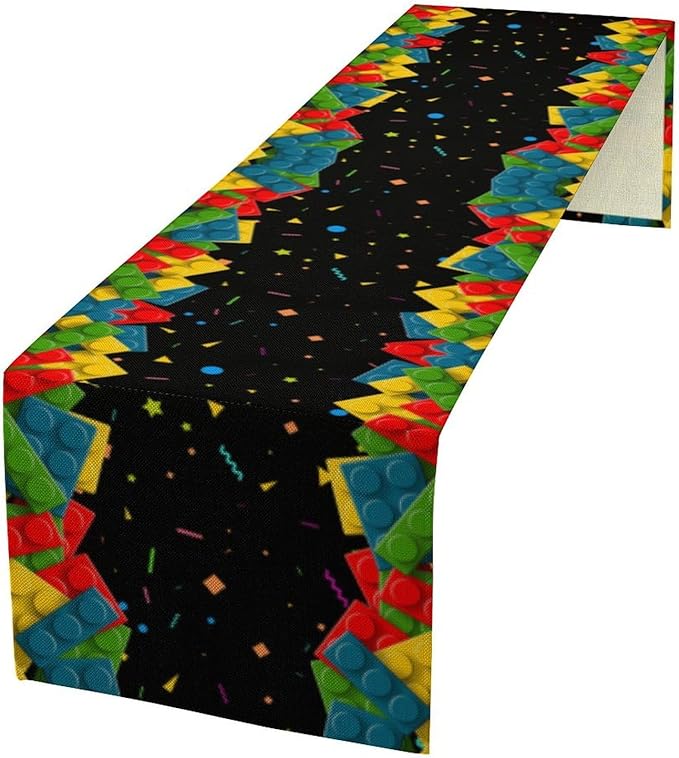Building Blocks Table Runner Party Celebrating Colorful Blocks Table Runner for Kids Teens Bedroom Living Room Kitchen Birthday Party Decor Table Runner 13x90 Inch