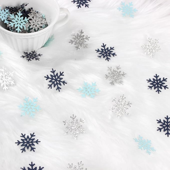 200PC Blue Silver Snowflakes Confetti Winter Wonderland Baby Shower Decorations Boy First Birthday Table Scatter Christmas Party Decor