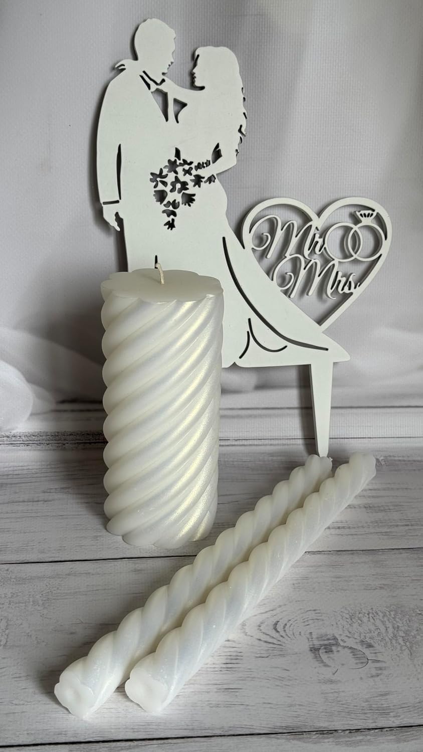 Unity Candle Set for Wedding - Wedding Unity Set for Reception and Ceremony - 6” Pillar Candle & Two 10” Taper Candles -Unity Candles- Marriage Unity Ritual-White