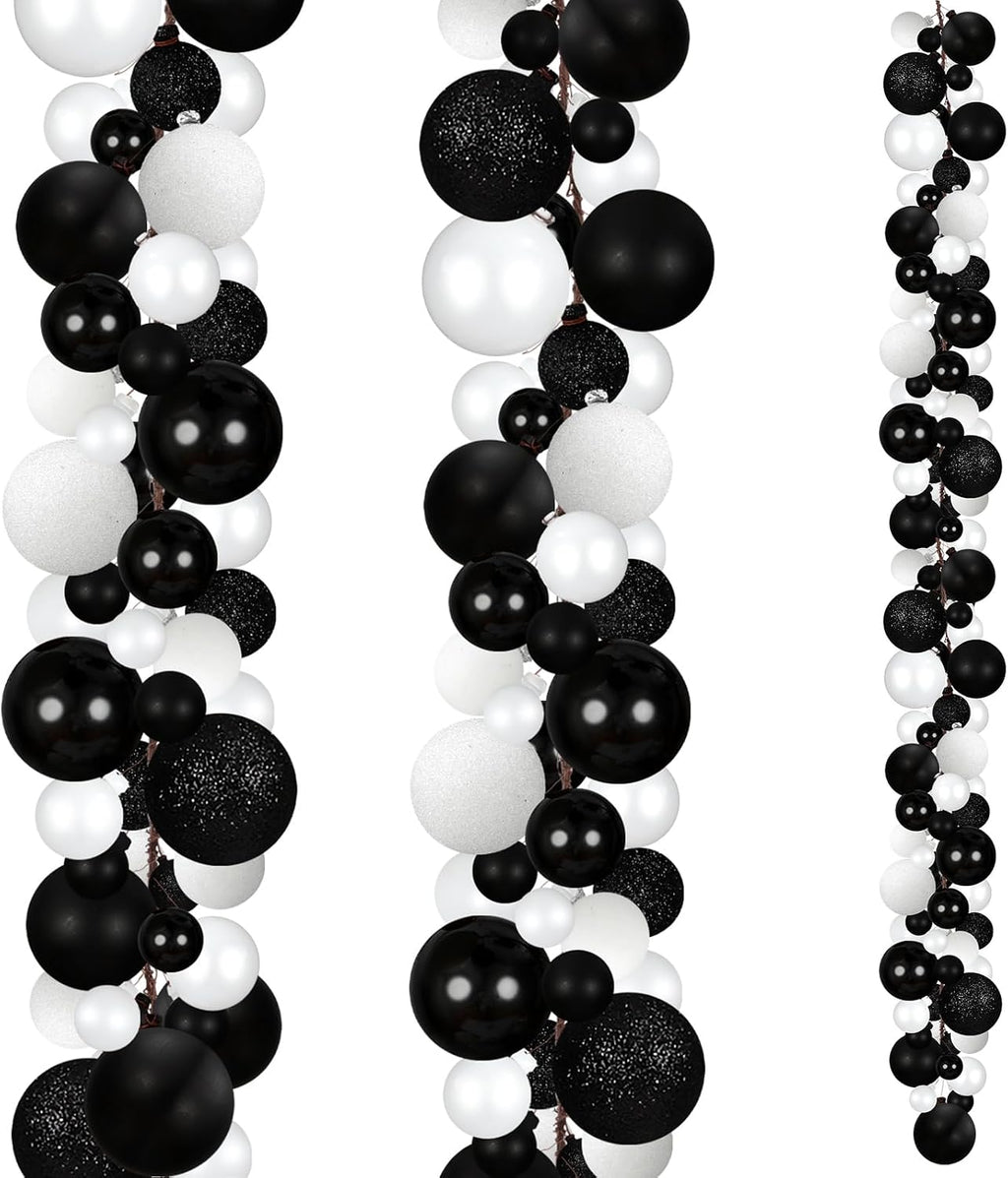 6 ft christmas ball ornament garland, black, white shown in use