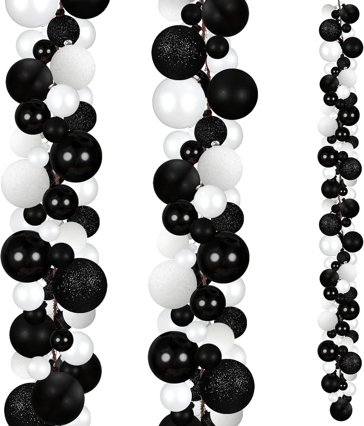 6 ft christmas ball ornament garland, black, white shown in use