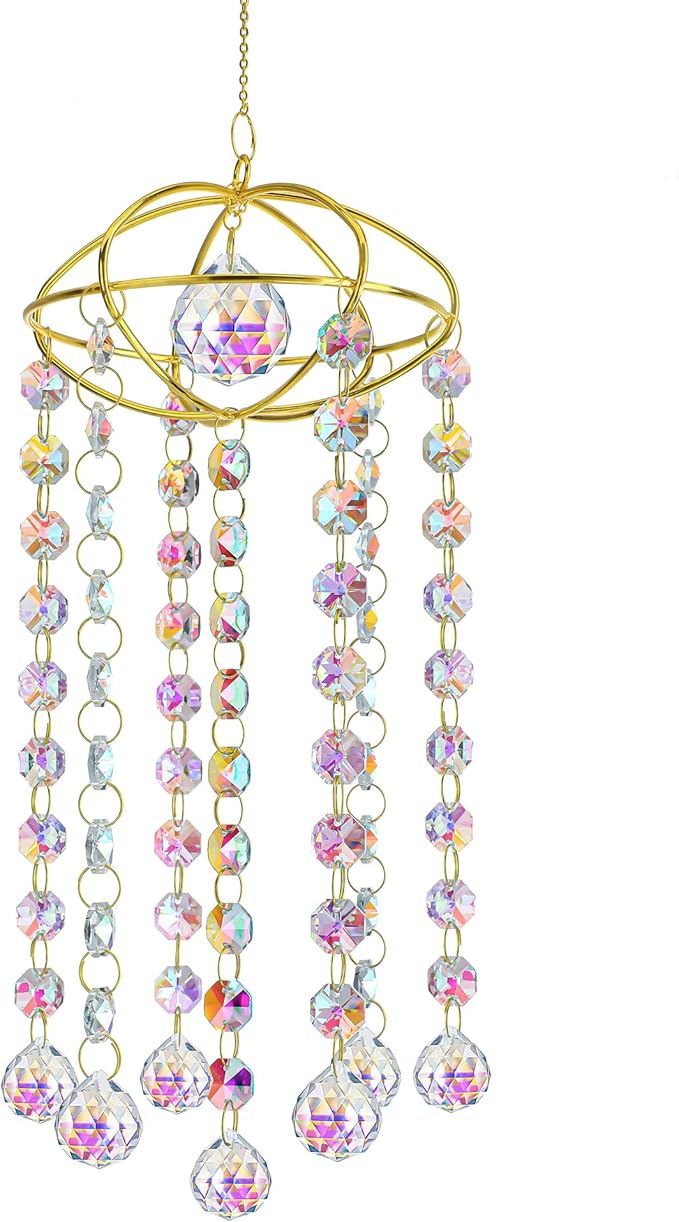 H&D HYALINE & DORA Planet Shape Gold Crystal Suncatcher Crystal Ball Prism Suncatcher Sun Catcher Windchime Indoor Outdoor Decor