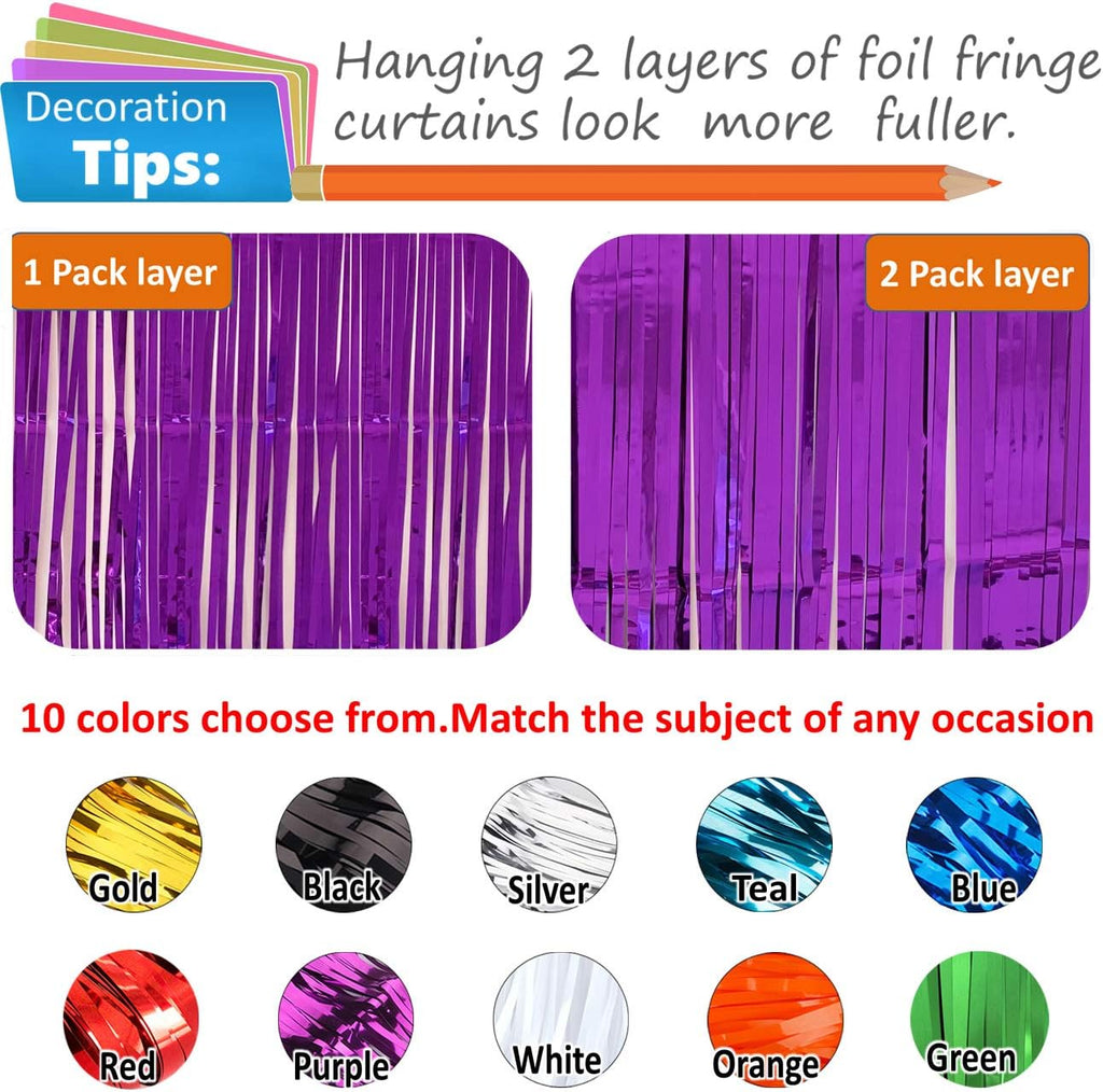 3pc Purple Tinsel Foil Fringe Curtain Backdrop for Mardi Gras Mermaid Under The Sea Themed Wedding Bridal Shower Engagement Graduation Birthday Halloween Party Decorations