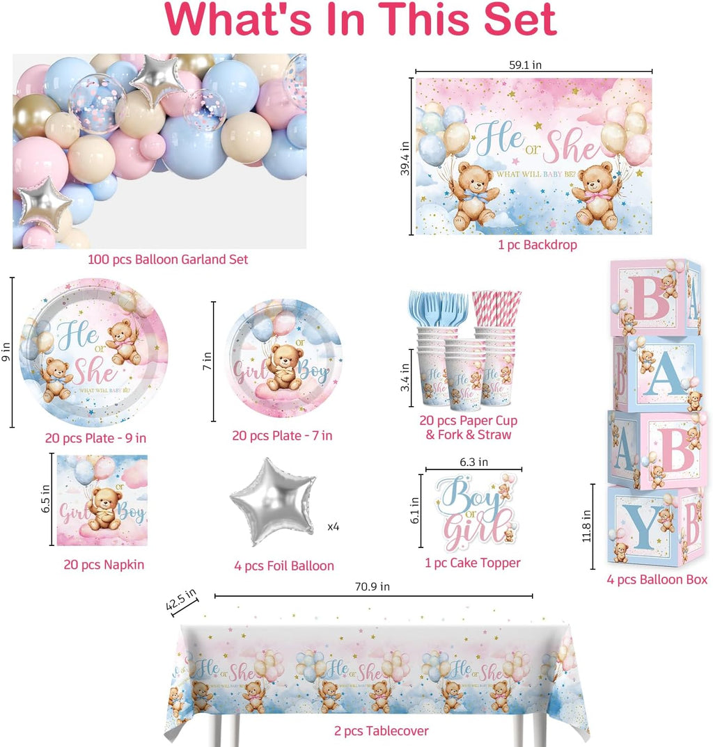 cocomigo 232pcs bear gender reveal decorations complete party shown in use