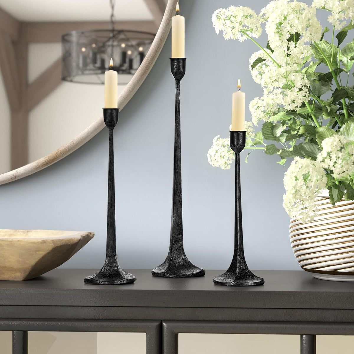 Iron Taper Candle Holder Set of 3 - Decorative Tall Candle Stand