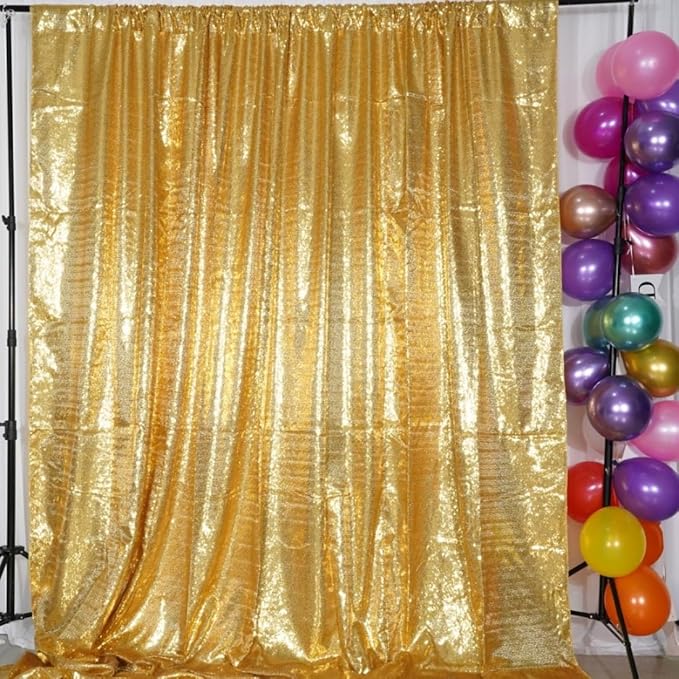 Poise3EHome 6Ft x 6Ft Gold Sequin Backdrop Curtain, Glitter Thick Satin Gold Background Drapes, Sparkly Opaque Photography Curtain, Sequence Xmas Thanksgiving Backdrop for Wedding Party Holiday Decor