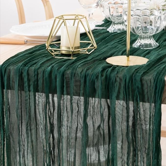 MLMW 6 Pack Christmas Table Runner Cheesecloth Emerald Green Table Runner Boho Cheese Cloth Gauze 160 inch Rustic Table Runner 13.3ft for Party Wedding Baby Bridal Shower Birthday
