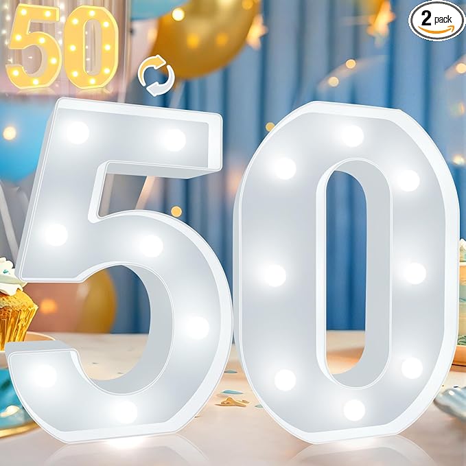 Pooqla 50th Birthday Decoration for Woman Man, Decorative LED Light Up Numbers, Marquee Numbers 50 Sign for Party Backdrop 50th Wedding Anniversary Decor, Warm White and Cool White Number 50