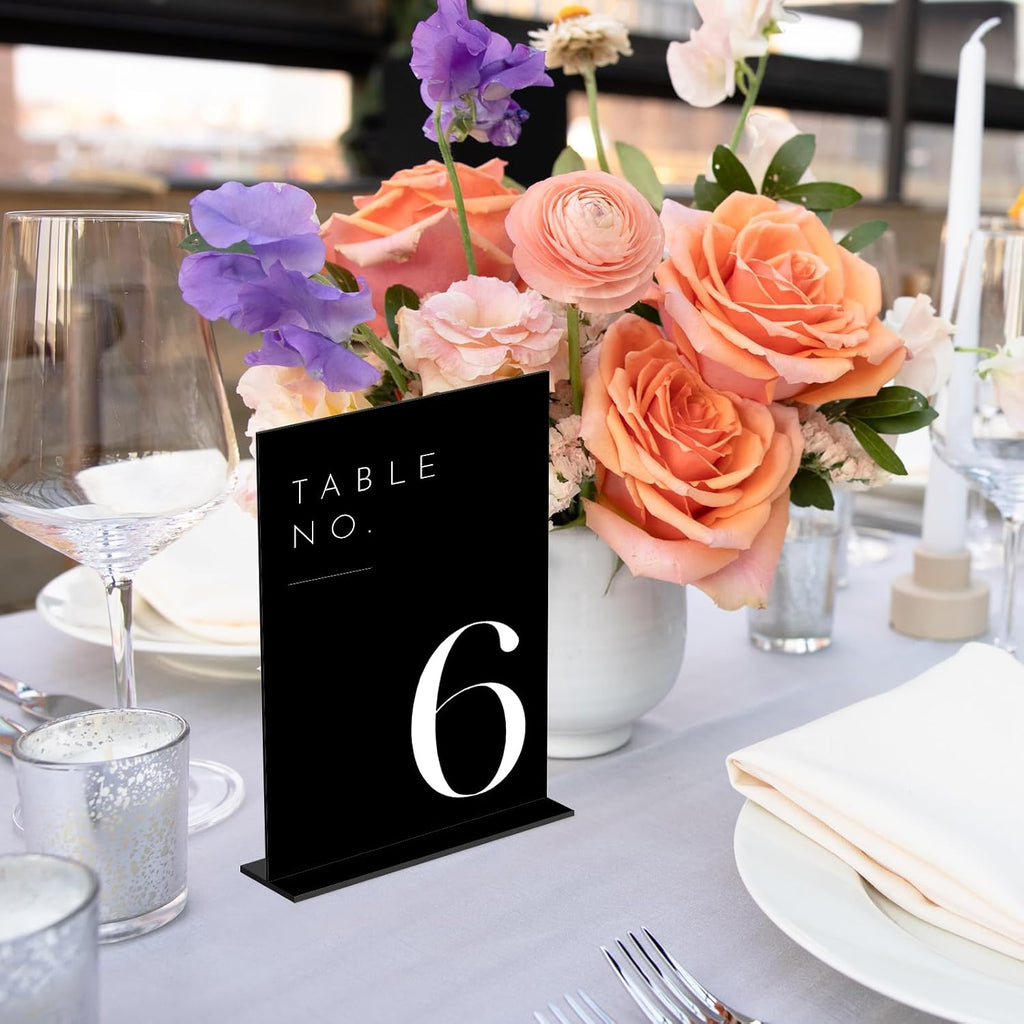 wedding black table numbers 1-30 with stands, 5"x7" showing dimensions